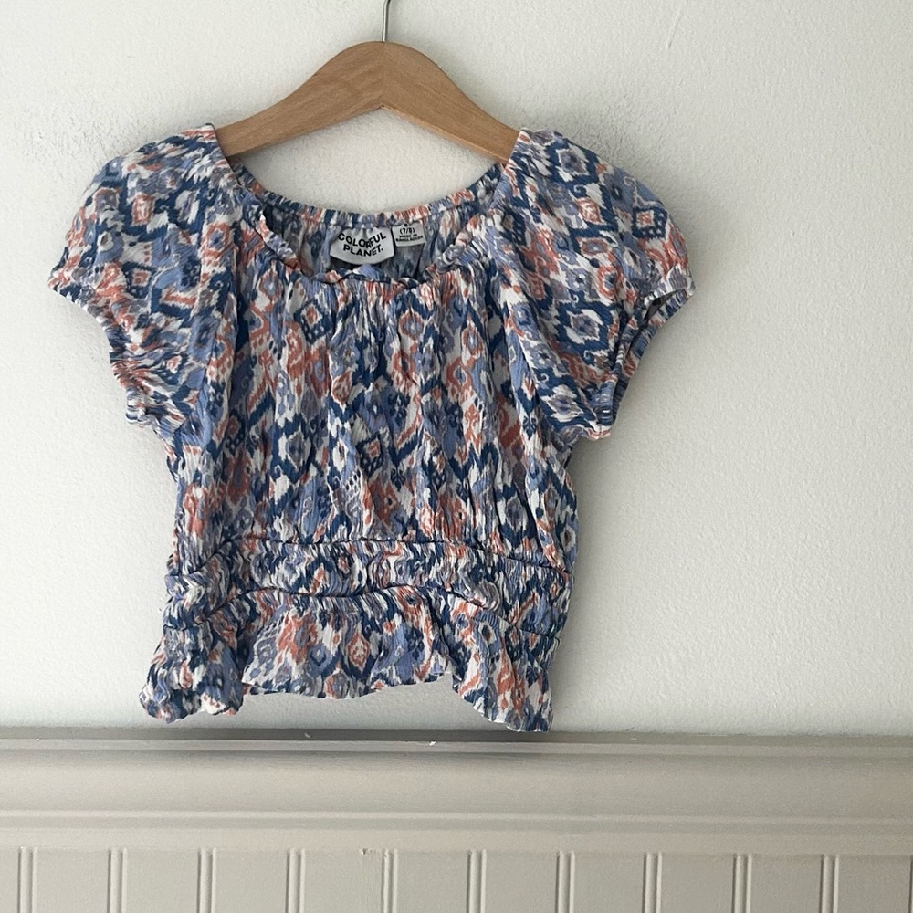 Colorful Planet Patterned Girls Size Small 7/8 Blouse